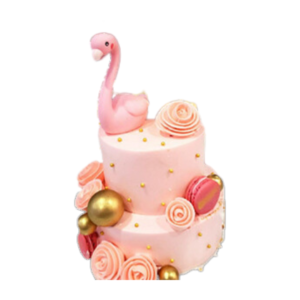 2 TIER PINK SWAN IN ROSE 双层粉天鹅蛋糕 - 8 inch