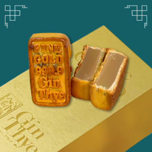 Close-up of Gold Bar Traditional Baked Mooncake with rich lotus paste filling