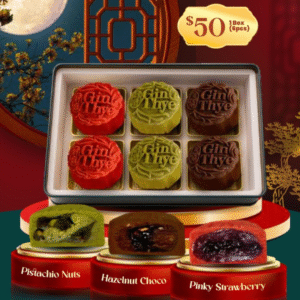 Premium Snow Skin Mooncake Gift Set with Pistachio Nuts, Hazelnut Choco, and Pinky Strawberry – Gin Thye Mid-Autumn Festival 2024