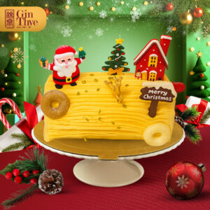 Gin Thye Christmas Orange Peel Log Cake with candied orange zest