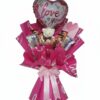 Gin Thye “I Love You” bouquet with teddy bear, heart balloon, and chocolates in pink wrapping
