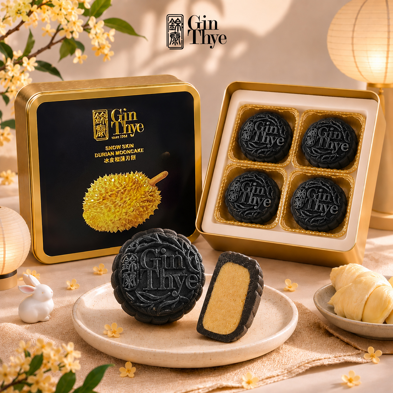 Snowskin Durian Red Prawn Mooncake (Charcoal Black) 4 pcs/ box Snowskin Durian Red Prawn Mooncake (Charcoal Black) 4 pcs/ box