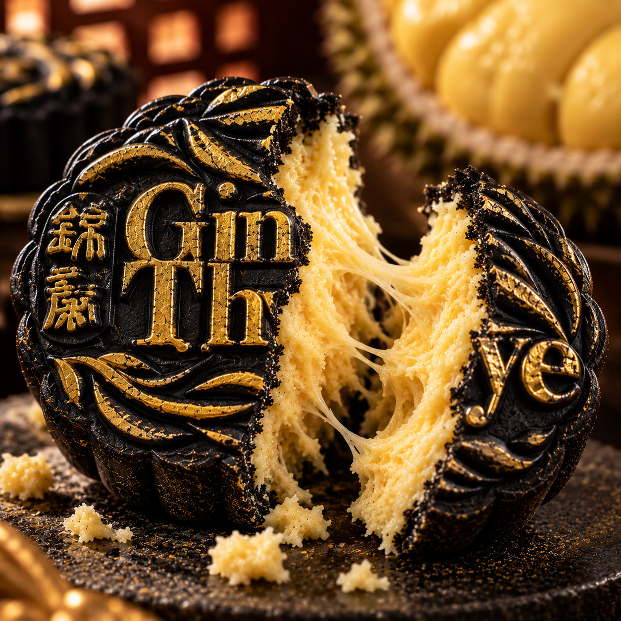 Charcoal Gold Snowskin - Mao Shan Wang Durian Mooncake (4PCS per Box) Charcoal Gold Snowskin - Mao Shan Wang Durian Mooncake (4PCS per Box) - Image 3