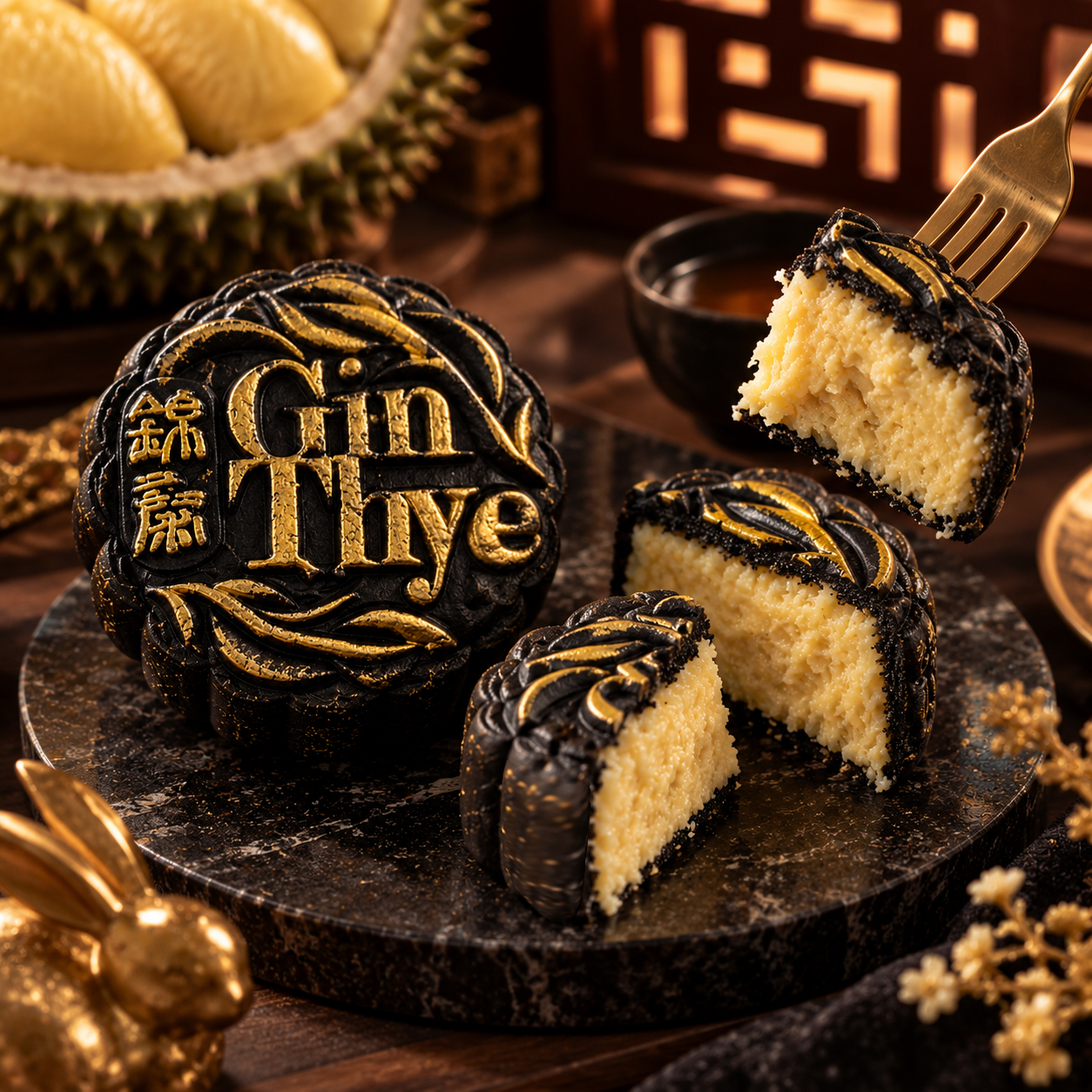 Charcoal Gold Snowskin - Mao Shan Wang Durian Mooncake (4PCS per Box) Charcoal Gold Snowskin - Mao Shan Wang Durian Mooncake (4PCS per Box) - Image 2