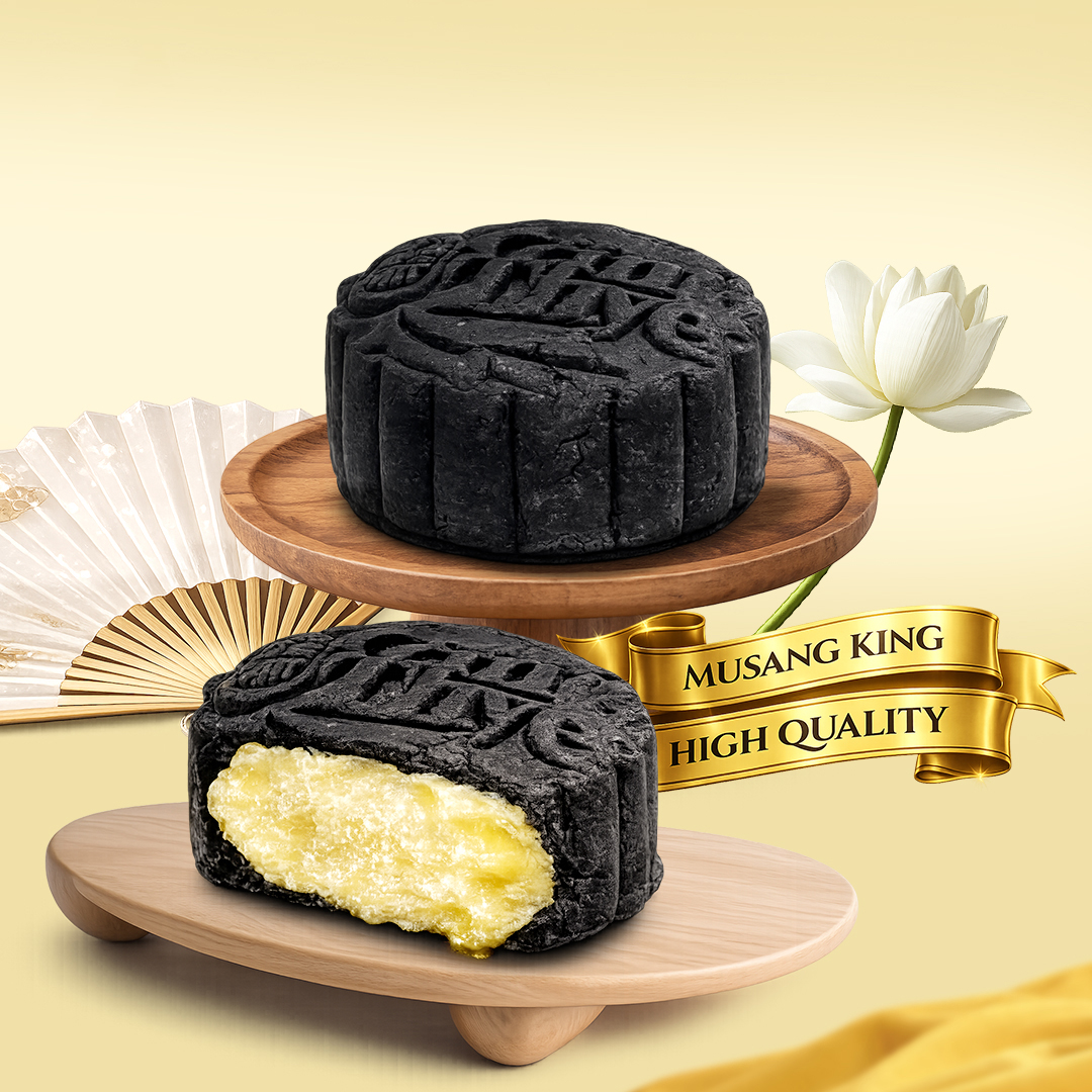 Snowskin Durian Red Prawn Mooncake (Charcoal Black) 4 pcs/ box Snowskin Durian Red Prawn Mooncake (Charcoal Black) 4 pcs/ box - Image 3