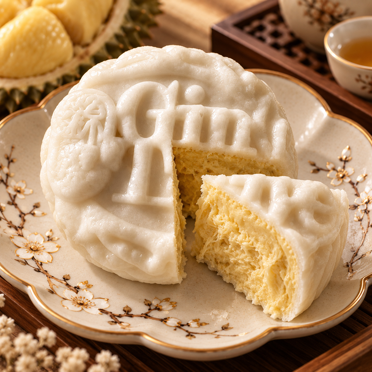 MSW Durian White Snowskin Mooncake 4 Pcs/Box MSW Durian White Snowskin Mooncake 4 Pcs/Box - Image 2